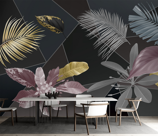 Black Leafs Pattern Wallpaper Murals - Premium Design-GraffitiWallArt