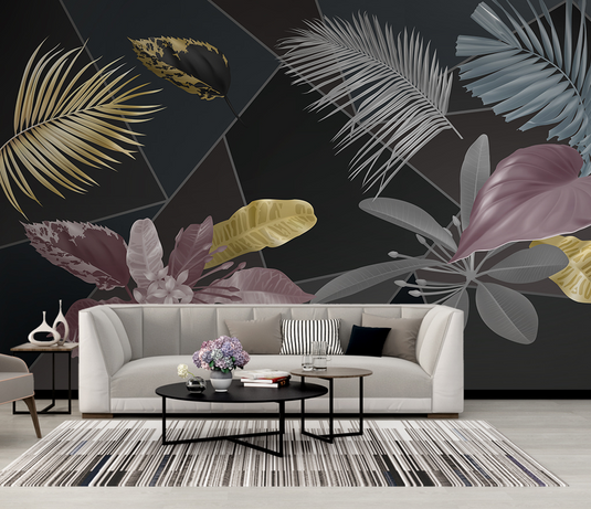 Black Leafs Pattern Wallpaper Murals - Premium Design-GraffitiWallArt