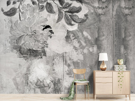 Black & White Flowers Rush Wallpaper Mural-GraffitiWallArt