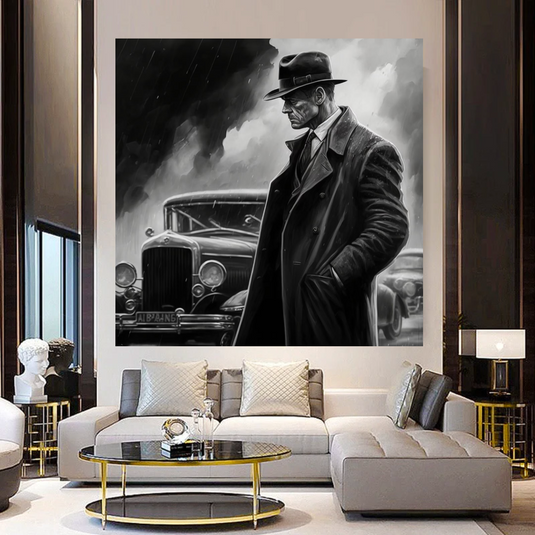 Black & White Mafia Boss Classic Canvas Wall Art-GraffitiWallArt