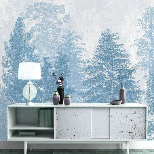 Blue Forest Trees Wallpaper: Transform Your Space-GraffitiWallArt