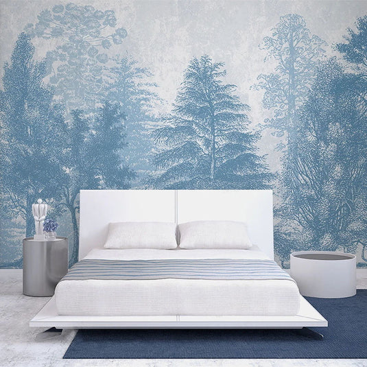 Blue Forest Trees Wallpaper: Transform Your Space-GraffitiWallArt