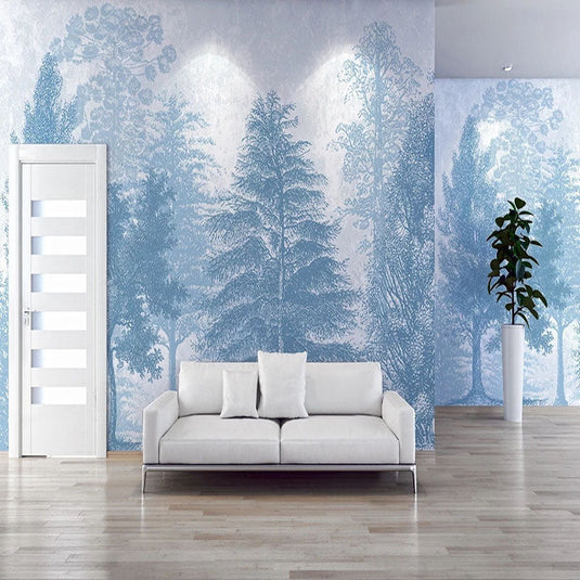 Blue Forest Trees Wallpaper: Transform Your Space-GraffitiWallArt