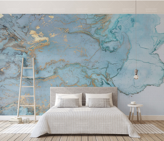 Blue & Gold Marble Wallpaper Murals-GraffitiWallArt