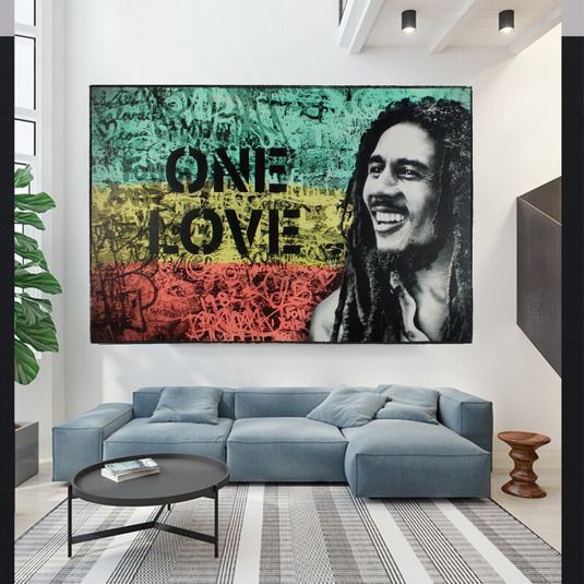 Bob Marley Singer Canvas Art: Expressive One Love-GraffitiWallArt