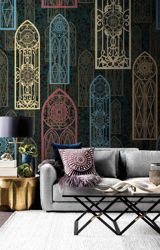 Boho Open Doors Wallpaper Mural-GraffitiWallArt