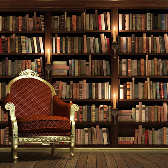 Bookshelf Library Wallpaper: Transform with Literary Charm-GraffitiWallArt