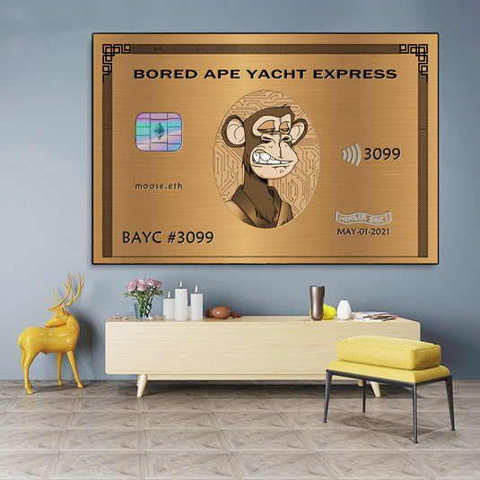 Bored Ape American Express Yacht Club Gold Wall Art Poster-GraffitiWallArt