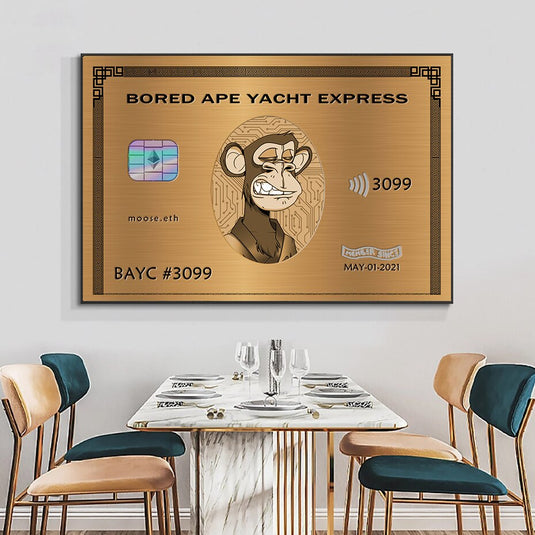 Bored Ape American Express Yacht Club Gold Wall Art Poster-GraffitiWallArt