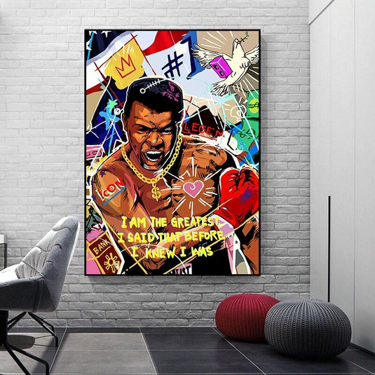 Boxing Muhammad Ali Champion Canvas Wall Art-GraffitiWallArt