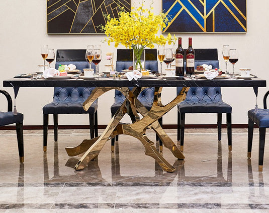 Brass & OakWood Designer Dining Table-GraffitiWallArt