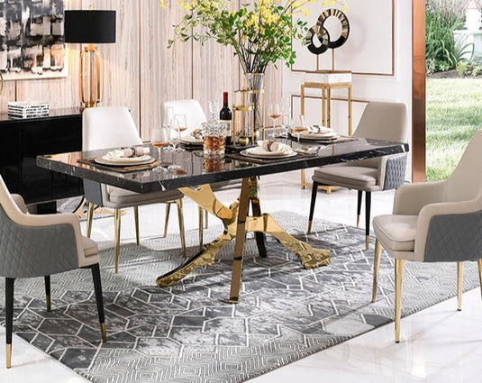 Brass & OakWood Designer Dining Table-GraffitiWallArt