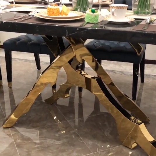 Brass & OakWood Designer Dining Table-GraffitiWallArt