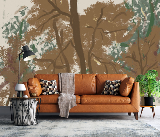 Brown Brushed Paint Tree - Tree Trunks Wallpaper Murals-GraffitiWallArt