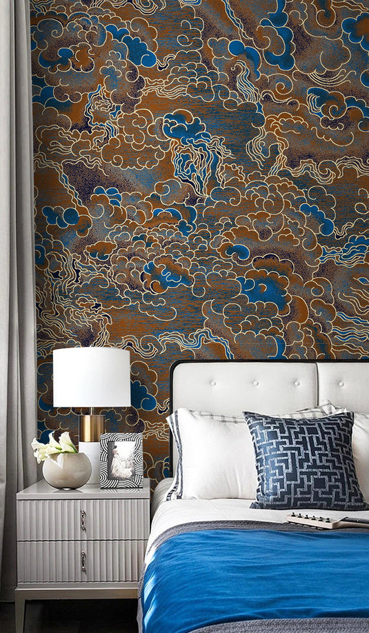 Brown Gold Clouds Wallpaper Mural-GraffitiWallArt