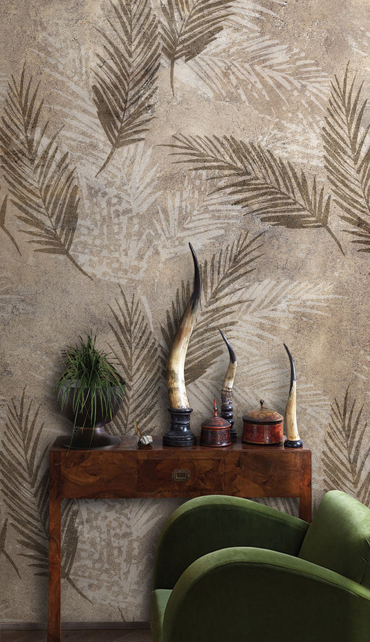 Brown Leaves Pattern Wallpaper Mural-GraffitiWallArt