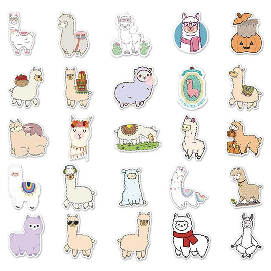 Cartoon Alpaca Waterproof Stickers Bundle-GraffitiWallArt