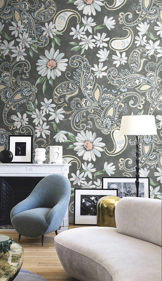 Cascade Bloom Floral Wallpaper Mural-GraffitiWallArt