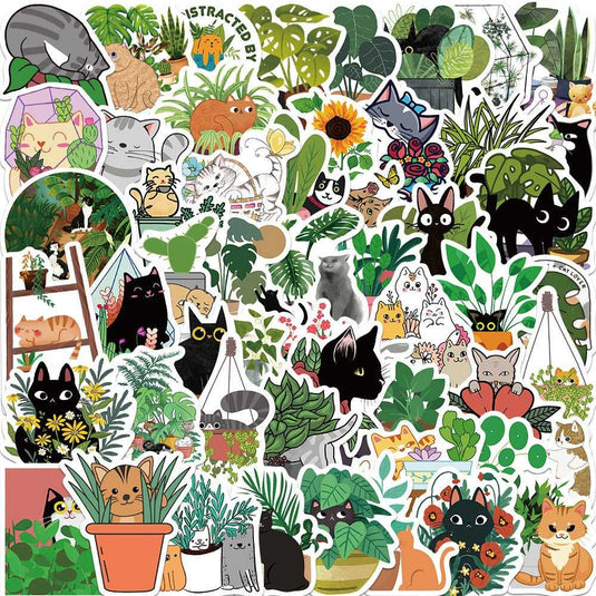 Cat Plant Stickers for Girls DIY Laptop Scrapbook Stickers-GraffitiWallArt