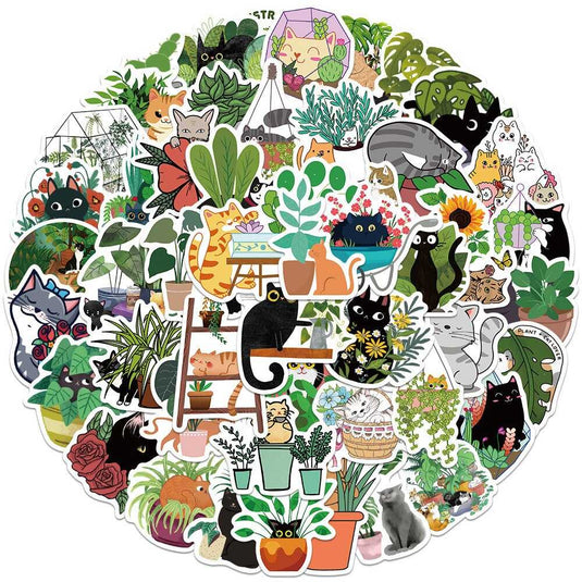 Cat Plant Stickers for Girls DIY Laptop Scrapbook Stickers-GraffitiWallArt