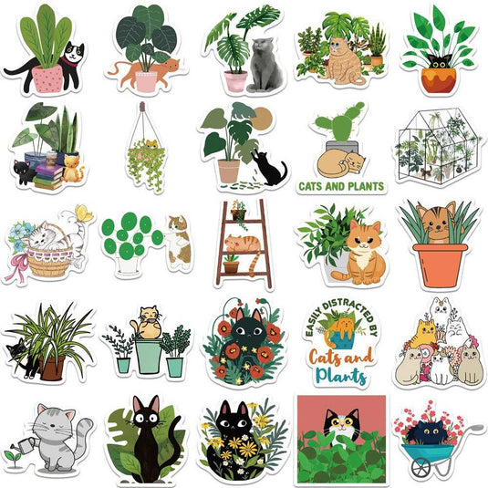 Cat Plant Stickers for Girls DIY Laptop Scrapbook Stickers-GraffitiWallArt