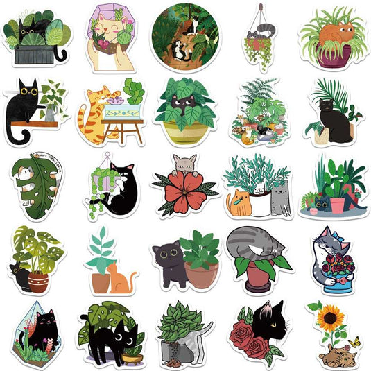 Cat Plant Stickers for Girls DIY Laptop Scrapbook Stickers-GraffitiWallArt