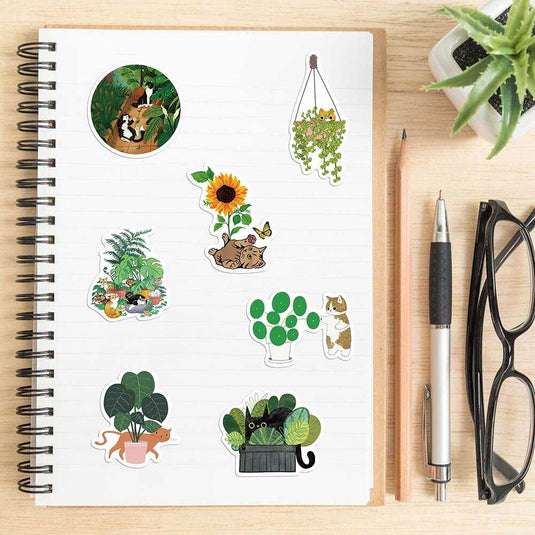 Cat Plant Stickers for Girls DIY Laptop Scrapbook Stickers-GraffitiWallArt