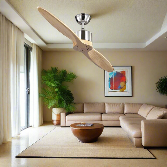 Solid Wooden Blade Ceiling Fan 60 Inch with Remote - GraffitiWallArt