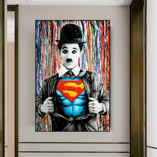 Charlie as Super Man Canvas Wall Art-GraffitiWallArt