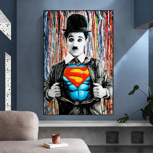 Charlie as Super Man Canvas Wall Art-GraffitiWallArt