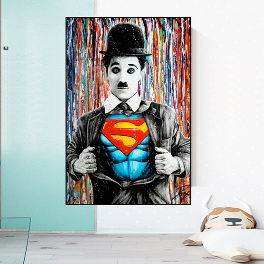 Charlie as Super Man Canvas Wall Art-GraffitiWallArt