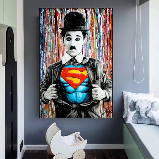 Charlie as Super Man Canvas Wall Art-GraffitiWallArt