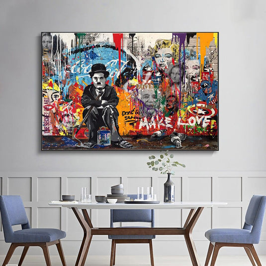 Charlie Chaplin Graffiti Wall Art Canvas Painting Poster-GraffitiWallArt