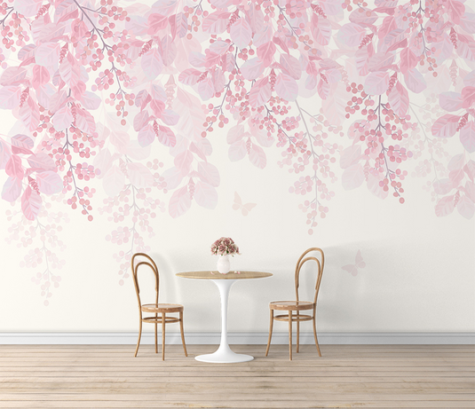 Cherry Tree: Pink Flowers Mural Wallpaper-GraffitiWallArt