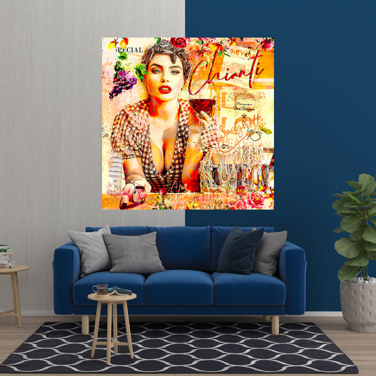 Chianti Dievole Girl With Wine Canvas Wall Art-GraffitiWallArt