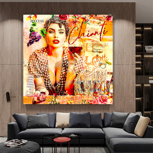 Chianti Dievole Girl With Wine Canvas Wall Art-GraffitiWallArt