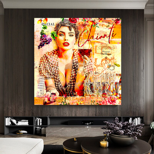 Chianti Dievole Girl With Wine Canvas Wall Art-GraffitiWallArt