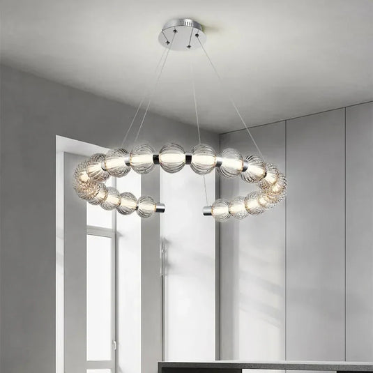 Circular Ring Chrome LED Pearl Chandelier-GraffitiWallArt