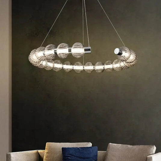 Circular Ring Chrome LED Pearl Chandelier-GraffitiWallArt