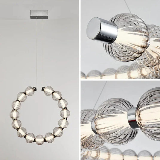 Circular Ring Chrome LED Pearl Chandelier-GraffitiWallArt