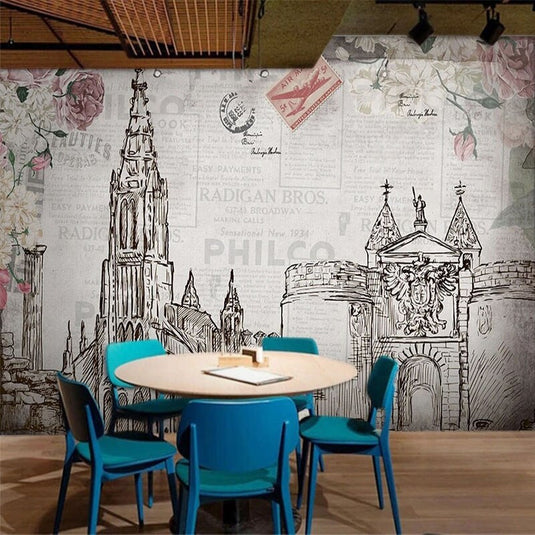 City Buildings Wallpaper for Home Wall Decor-GraffitiWallArt