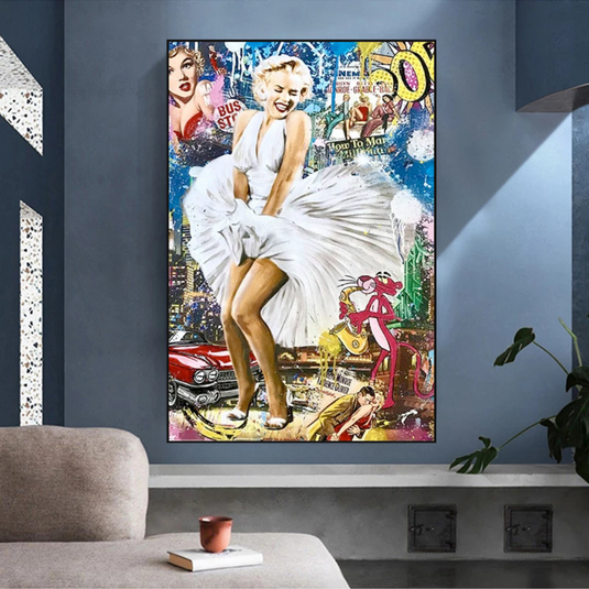 Classic Graffiti: Marilyn and Pink Panther Wall Art-GraffitiWallArt