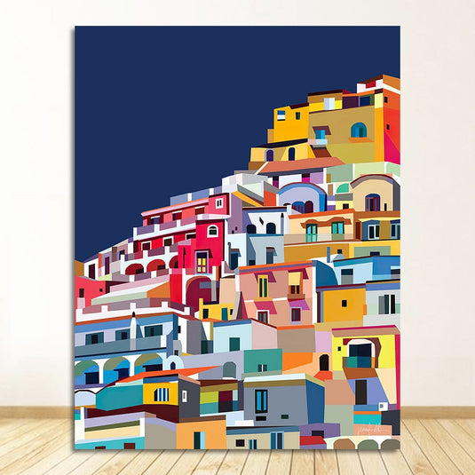 Colourful Architecture art Amalfi Coast Positano Italy Canvas Wall Art-GraffitiWallArt