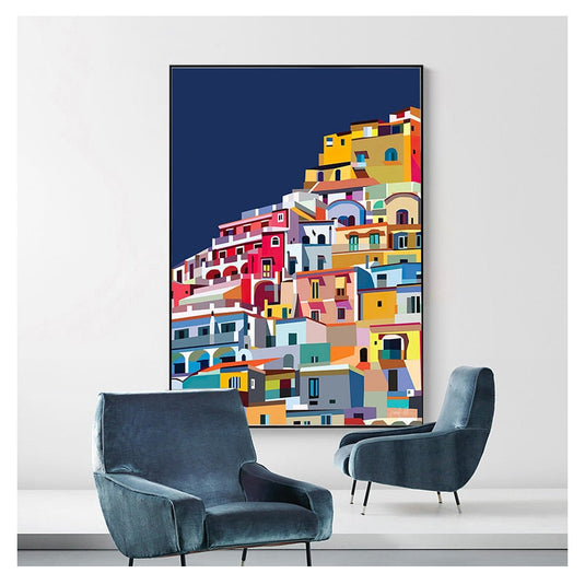 Colourful Architecture art Amalfi Coast Positano Italy Canvas Wall Art-GraffitiWallArt