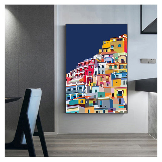 Colourful Architecture art Amalfi Coast Positano Italy Canvas Wall Art-GraffitiWallArt