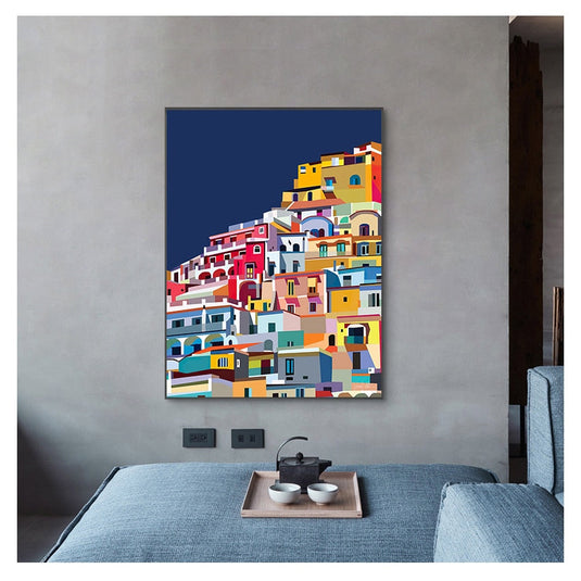 Colourful Architecture art Amalfi Coast Positano Italy Canvas Wall Art-GraffitiWallArt