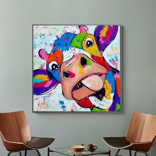 Colourful Cow Head Canvas Wall Art-GraffitiWallArt