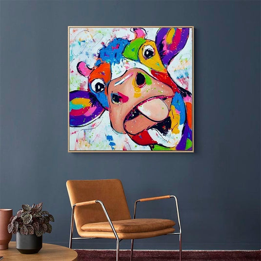 Colourful Cow Head Canvas Wall Art-GraffitiWallArt