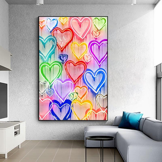 Colourful Love Hearts Canvas Wall Art-GraffitiWallArt