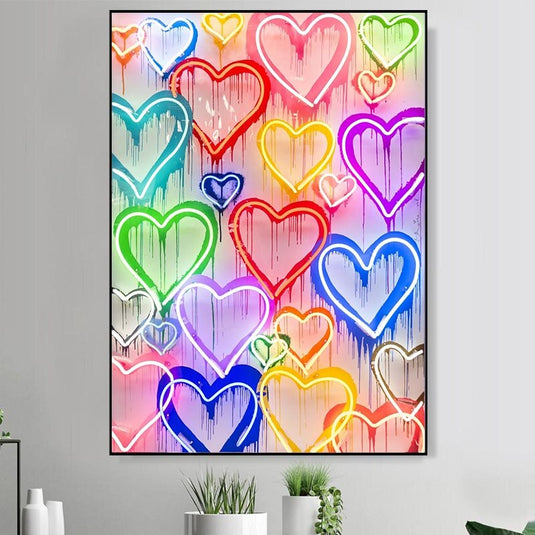 Colourful Love Hearts Canvas Wall Art-GraffitiWallArt